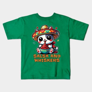 Salsa and Whiskers Cute Kawaii Cat Lover Kids T-Shirt